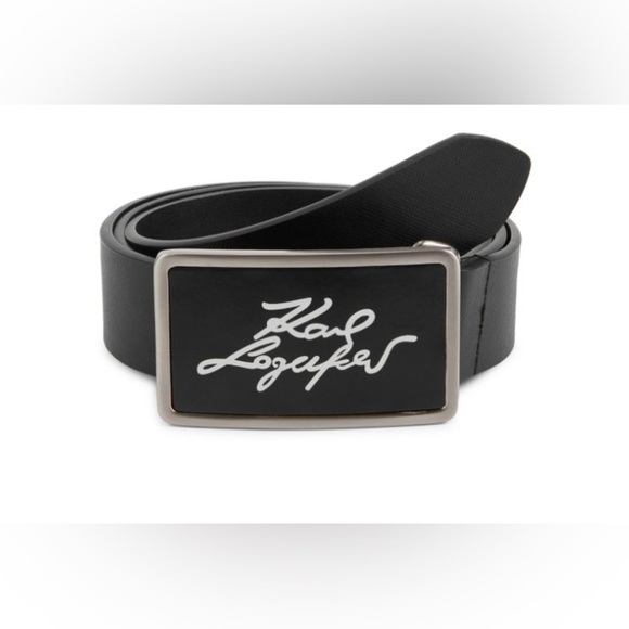 NEW - KARL LAGERFELD PARISLogo Plaque Leather BeltSize 40. Black